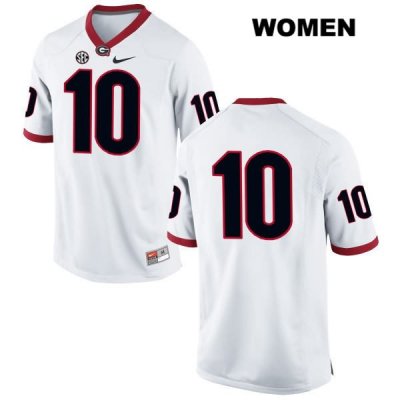 Women's Georgia Bulldogs NCAA #10 Jacob Eason Nike Stitched White Authentic No Name College Football Jersey BJR5554MW